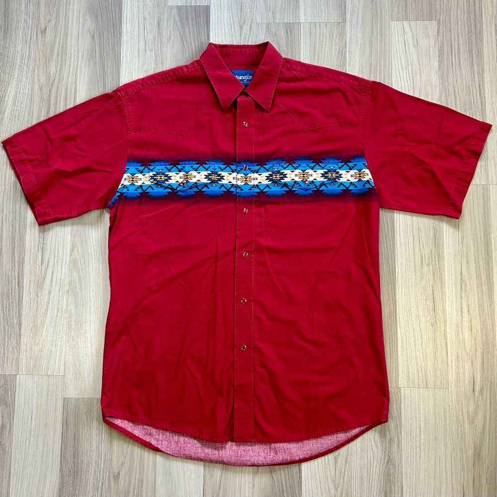 Wrangler Western Native Navajo Rodeo Cowboy Snap Button Down Shirt Men’s LG/XL